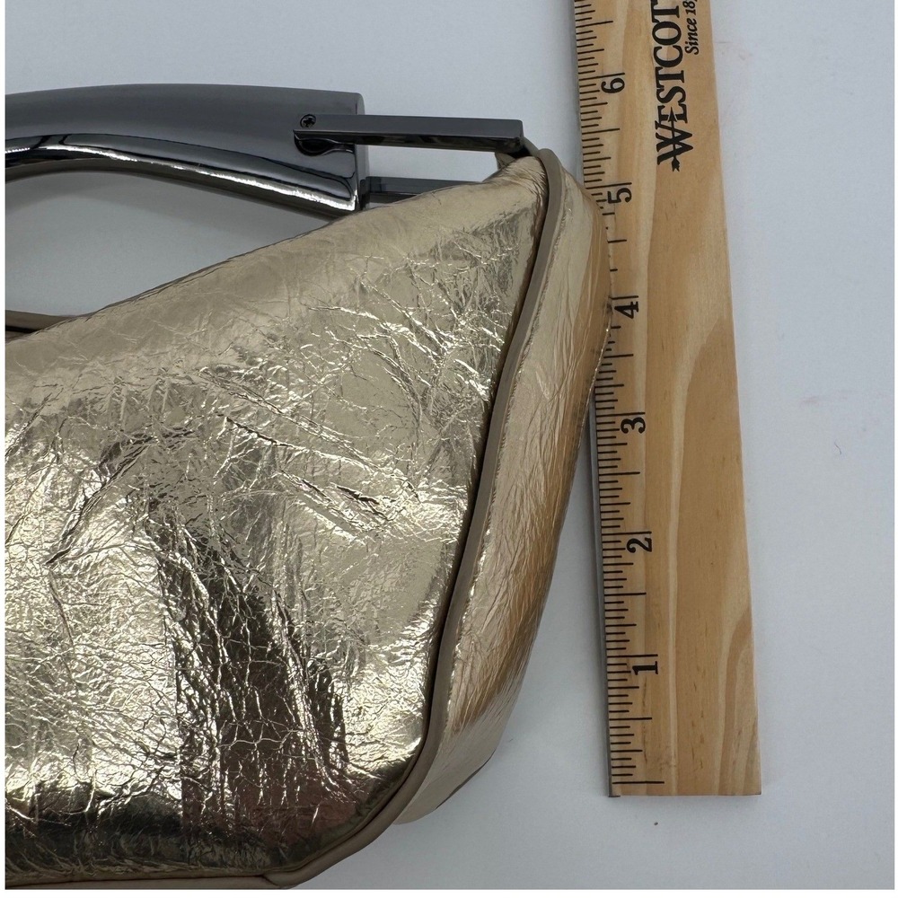Zara Mini Bucket Handbag Womens Small Gold Metallic Crinkled Hobo Metal Handle - Picture 4 of 8
